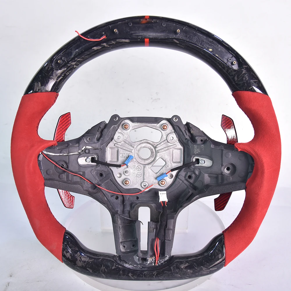 

Passion Red Suede And Forged Carbon Fiber Steering Wheel For BMW G20 G28 G30 G38, Multi-Color LED Ambient Light
