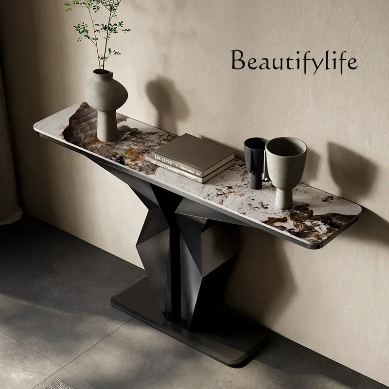 F Light Luxury Household Entrance Villa a Long Narrow Table Modern Minimalist Designer Stainless Steel Stone Plate Console Cabin