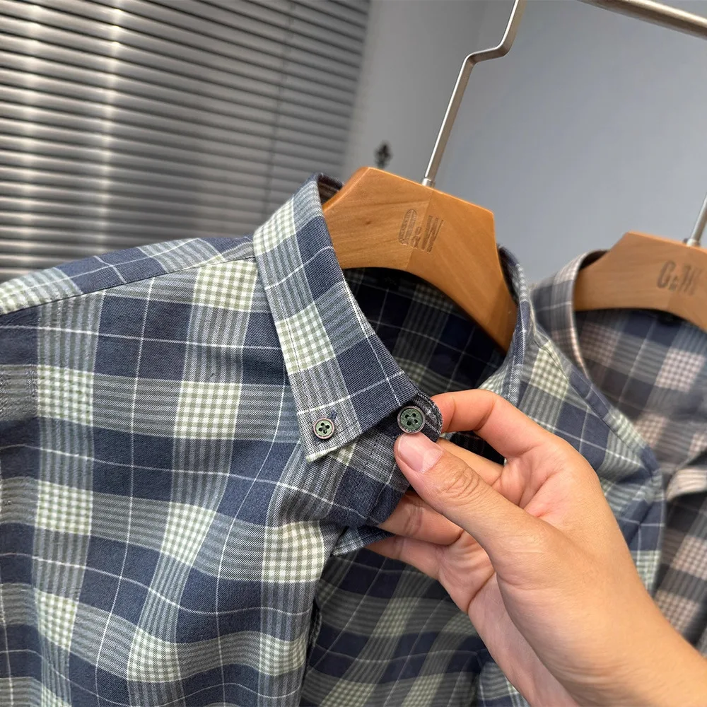 グリッドスタイルメンズシャツ2025新作半袖夏万能カジュアルファッション若中高年ライトラグジュアリーシャツ