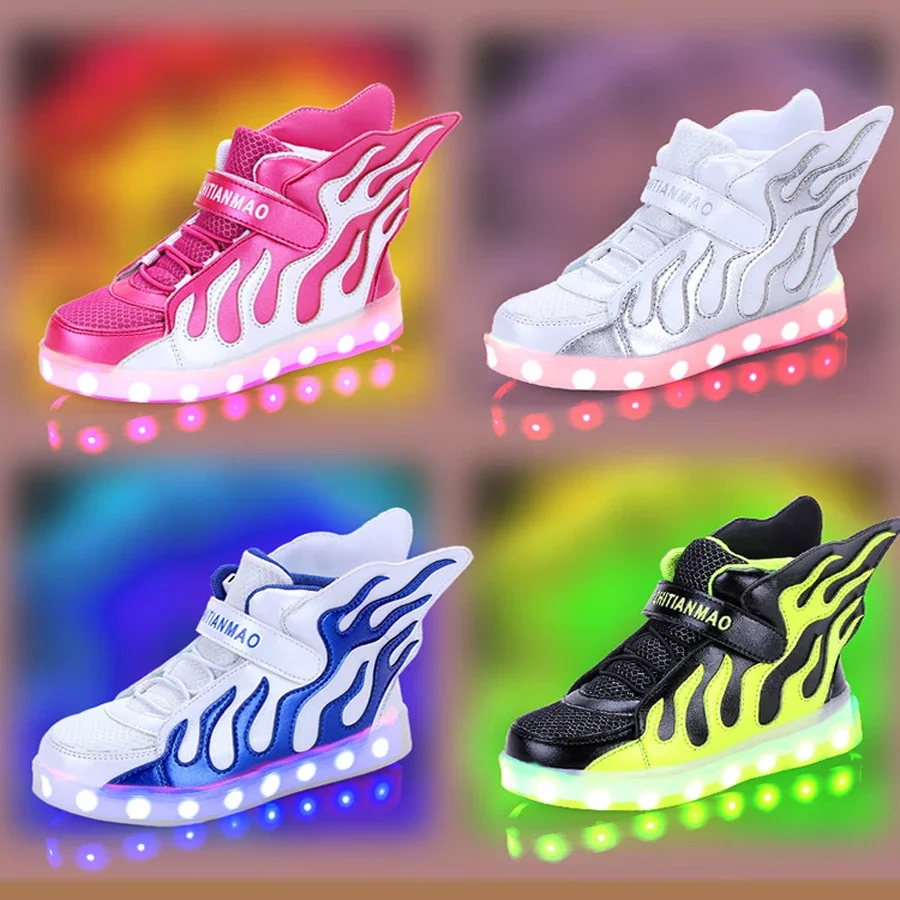 Spring Autumn Children Sneakers Led Light Shoes For Girls Usb Luminous Sneakers Glowing For Boys Kids Usb Charging Shoes Wings