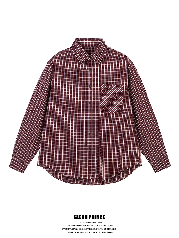 

Мужская рубашка GPstudio в американском ретро-стиле, красная клетчатая, длинная, свободного кроя, модная, новинка 2026 года, для повседневной носки, многослойная, повседневная, стильная...