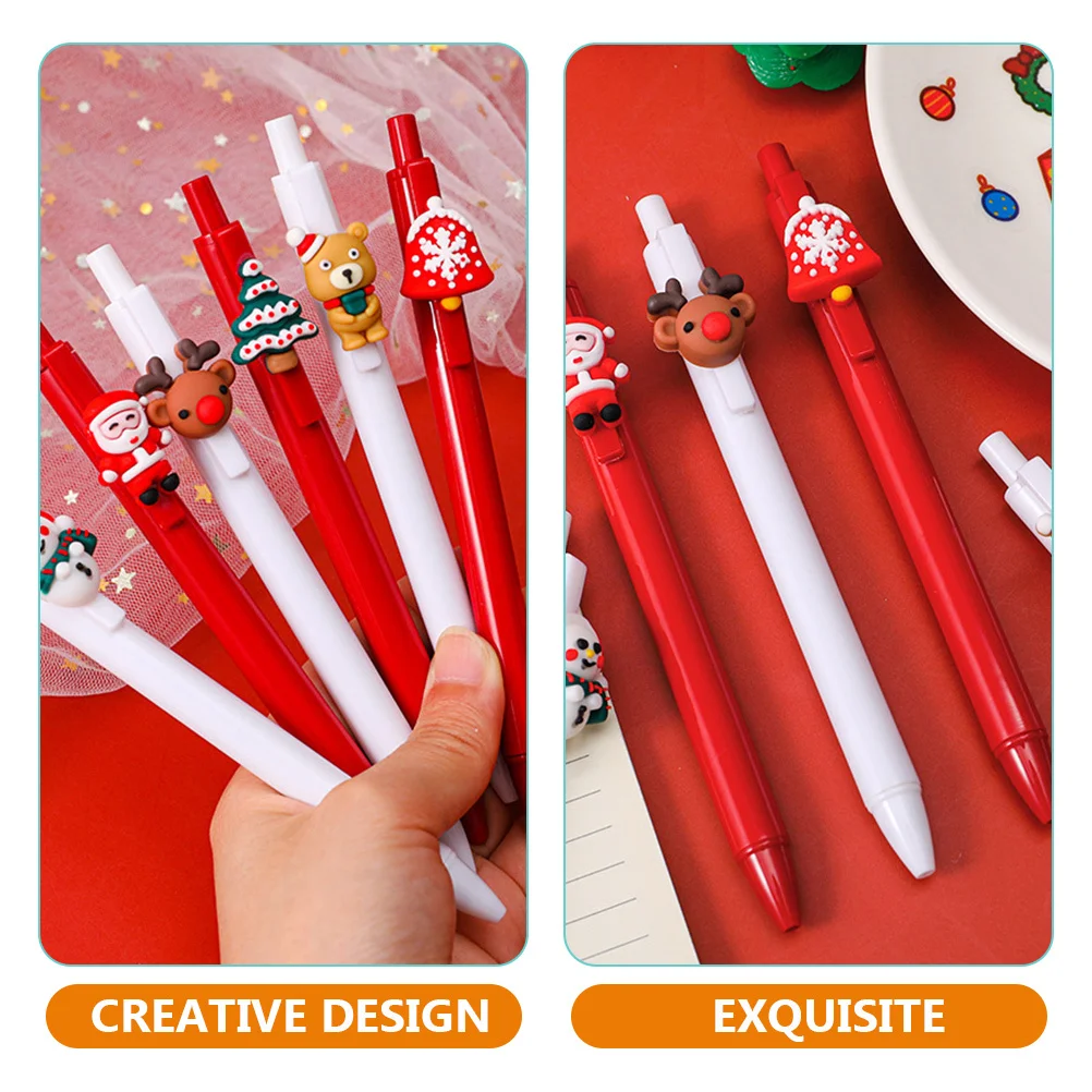 12 Pcs Christmas Bulk Gifts Plastic Gel Pens Xmas Ink Writing Theme Cartoon Press-type