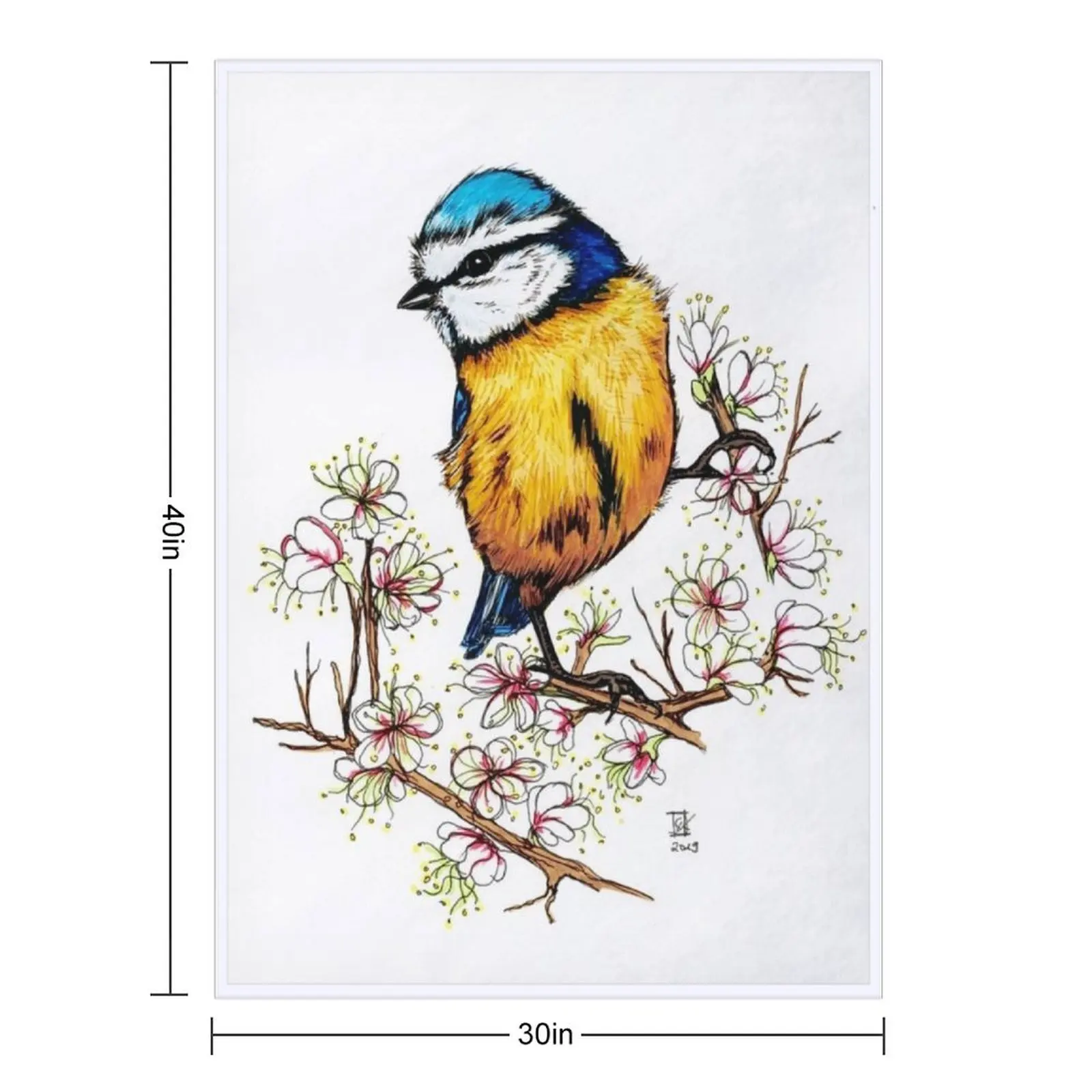 Blue tit with cherry blossoms Throw Blanket Personalized Gift Sofas Designers Shaggy Blankets