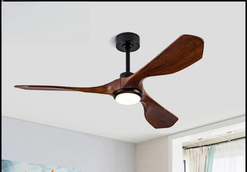 

Walnut color dining room fan chandelier 52 inch atmospheric wood leaf household integrated living room ceiling fan lamp