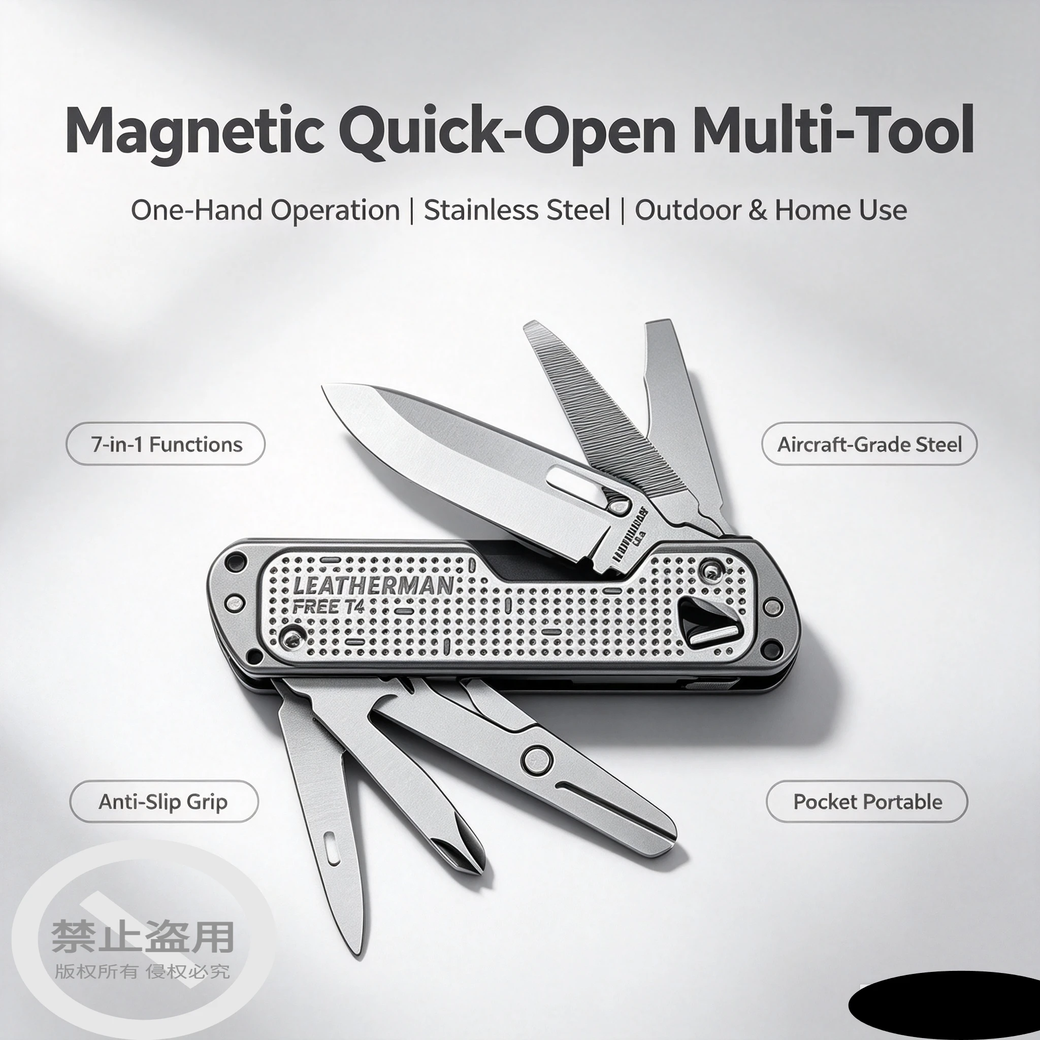 Portable magnetic suction and push type multi-functional combination tool pliers Folding pliers Free T4