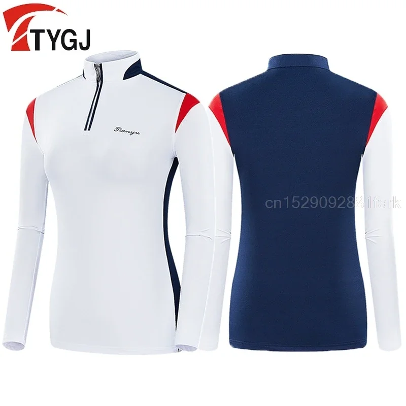 Abbigliamento da Golf da donna t-shirt a maniche lunghe cerniera collo alto camicia ad asciugatura rapida autunno primavera sport Tennis Baseball top Slim