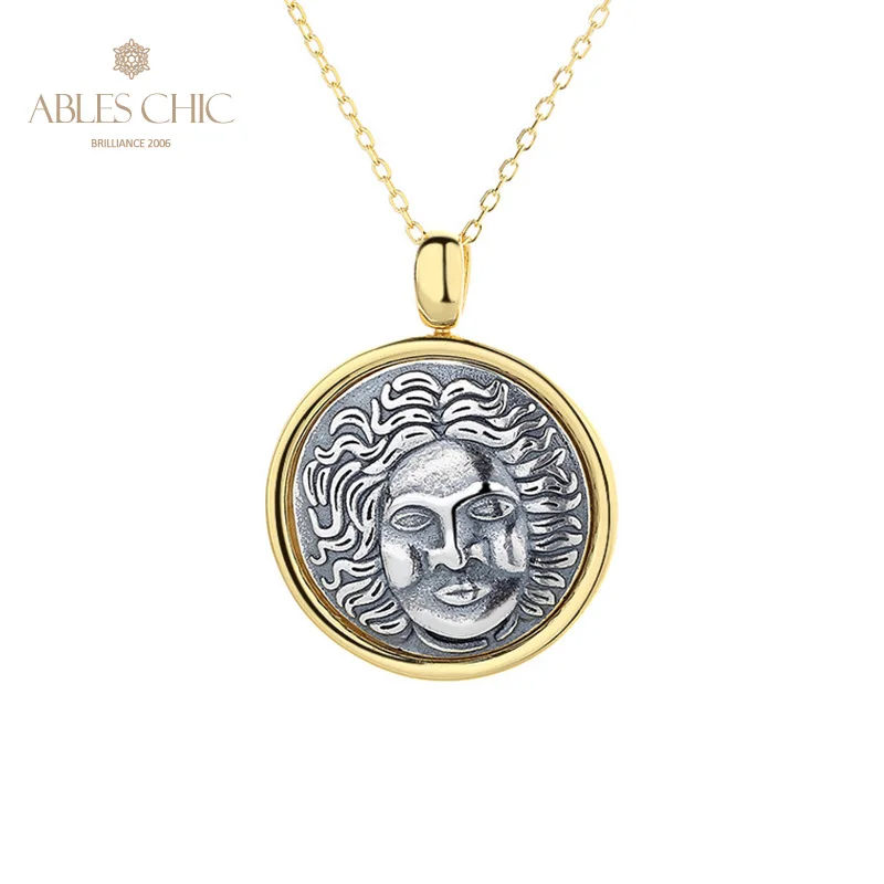 

Greek Helios Silver Coins Charm 18K Gold Two Tone Solid 925 Silver Roman Coin Pendant Only N1086