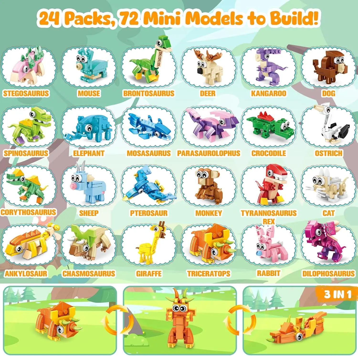 24er-Pack Partygeschenke für Kinder, 740 Stück Mini-Tiere, Bausteine, Spielzeug, Dinosaurier-Bausteine zum Geburtstag, Goodie Bag Stuff