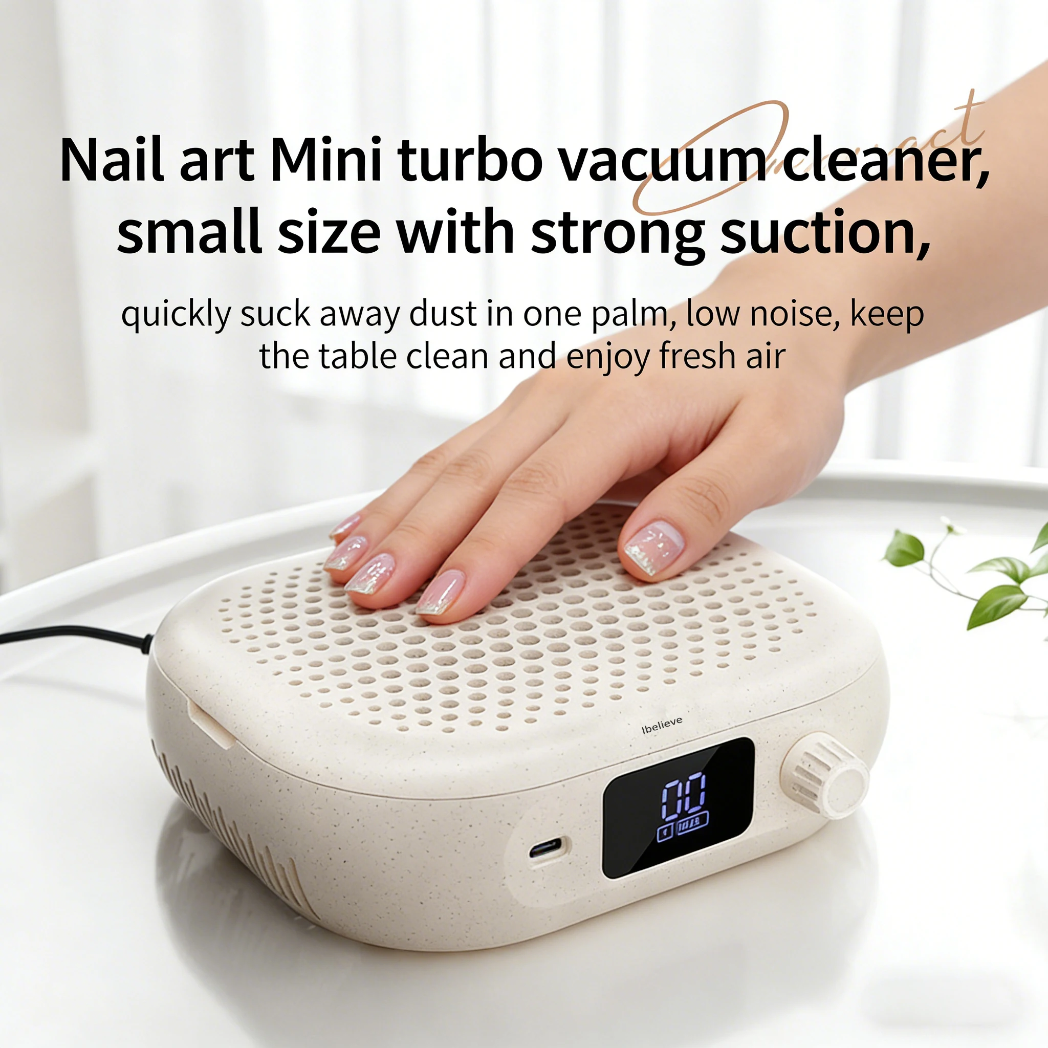 Rechargable High Speed Turbo Nail Dust Collector, ABS Nail Vacuum Cleaner,60.2CFM Big Wind Nail Fan 6.8m/S Strong Suction