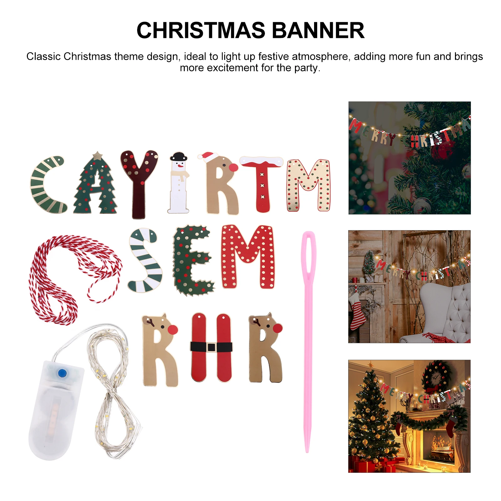 

1 Set Christmas Pendant Hanging Banner Layout With Light String Premium Durable Portable Reusable Party Mall Store Decoration