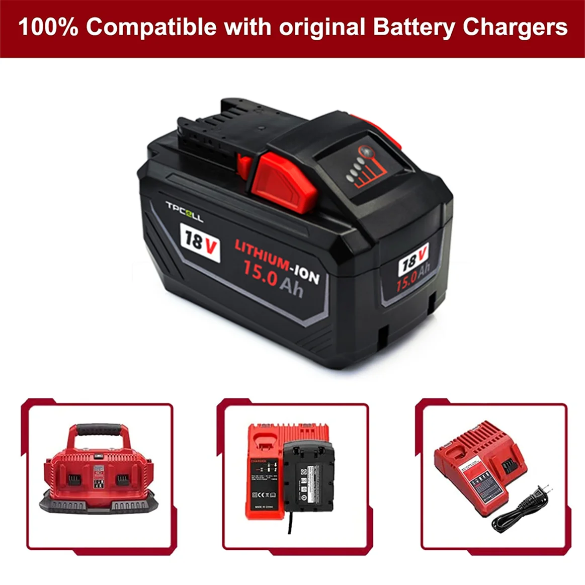 TPCELL 8Ah/12Ah/15Ah For Milwaukee M18 Batteries 21700 High Output Rechargeable Lithium ION 18V Battery