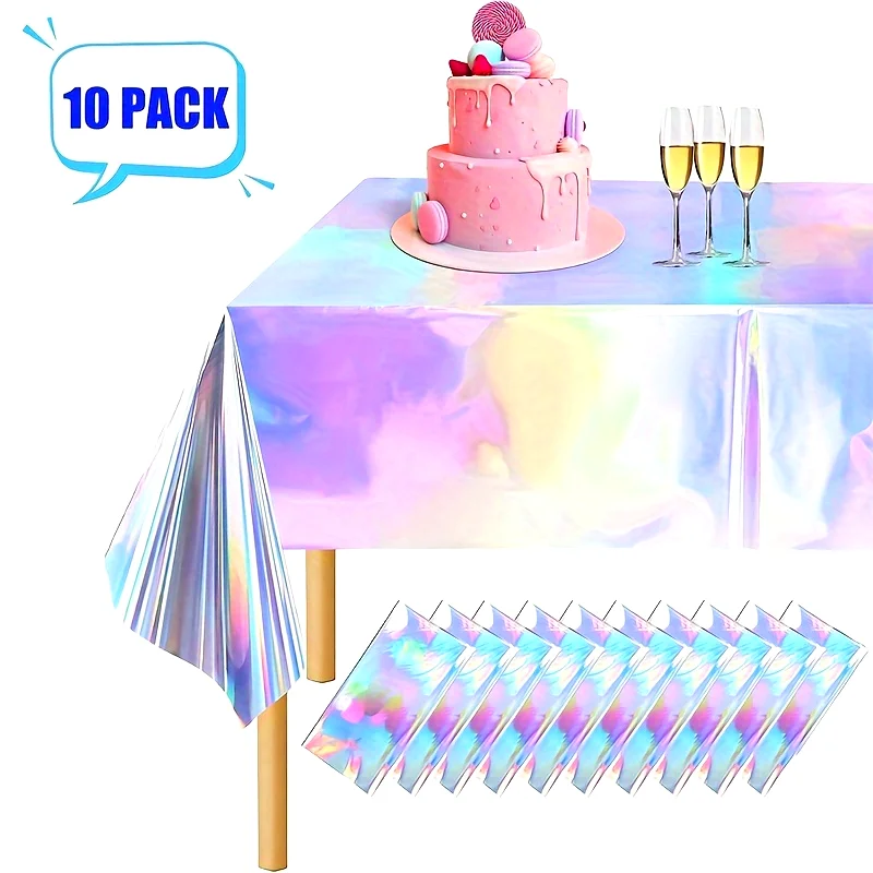 10Pcs 108X54in Disposable Laser Plastic Tablecloth Scene Decoration Props, Christmas Birthday Party Solid Color Laser Tablecloth