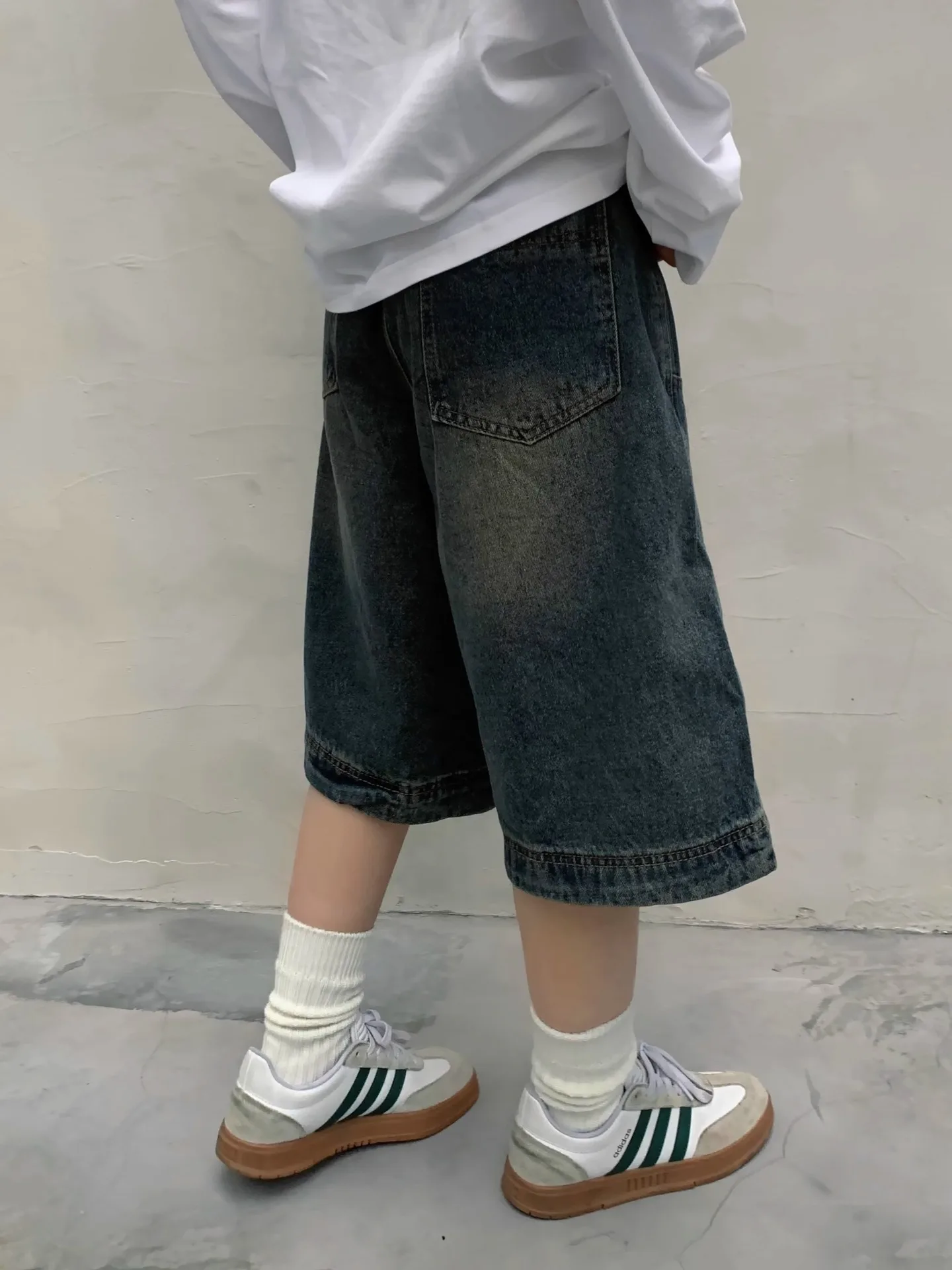 GELITAYIN American Retro Denim Jeans Women Summer High Waist Wash Blue Wide Leg Shorts Streetwear Y2K Harajuku Loose Baggy Short