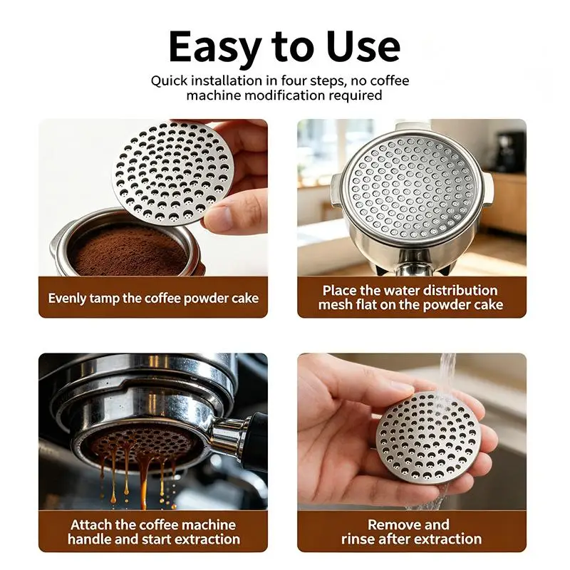 Stainless Steel Coffee Distribution Mesh Double Filtration Uniform Flow for Home Barista Espresso Making Coffee Shop Use
