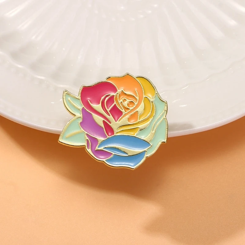 Rose Enamel Brooch Sturdy Alloy Colorful Flower Lapel Pin Badge for Trendy Women Backpack Clothing and Hat Accessories