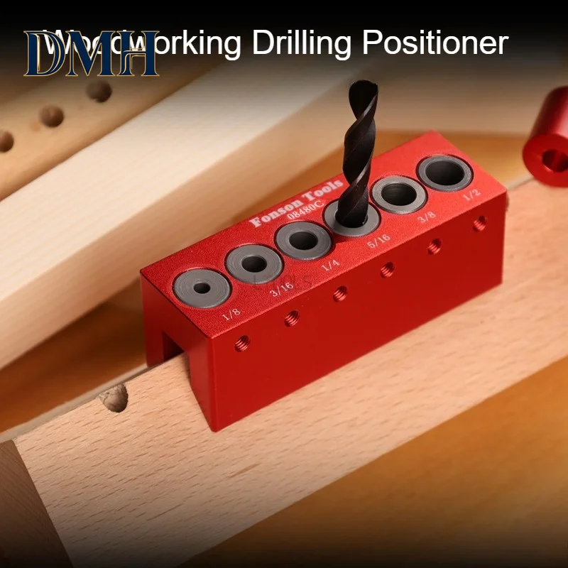 DMH-Portable Drilling Positioner 6 Hardened Drill Guides Vertical Pocket Hole Jig Dowel Positioner Locator Carpentry Craftsman T