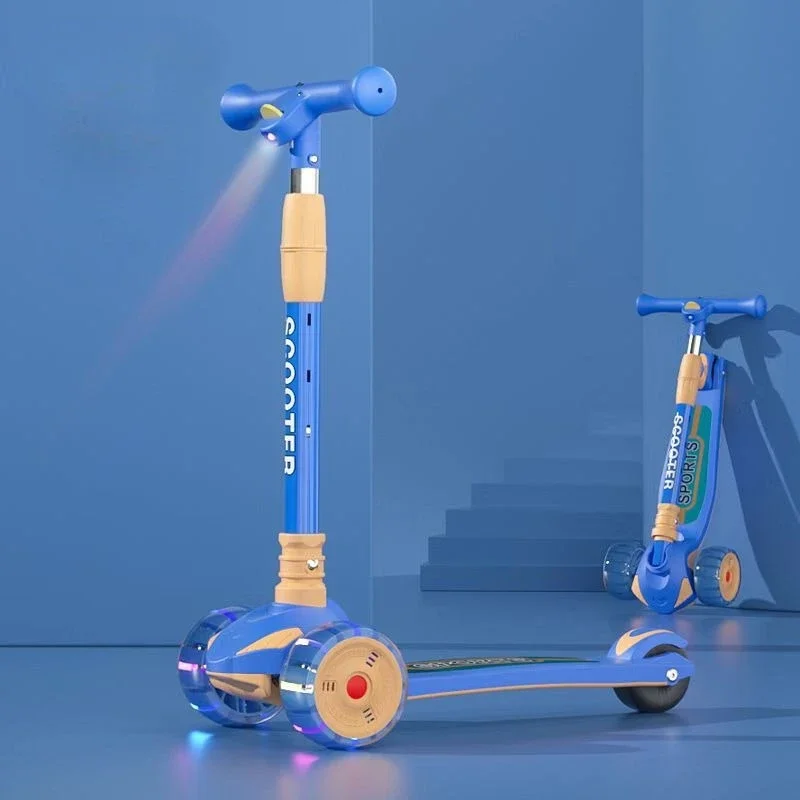 Children 3-Wheel Scooter with LED Cartoon Projector Light Foldable Balance Training Kick Scooter for Kids Outdoor Scooting Fun view 4
