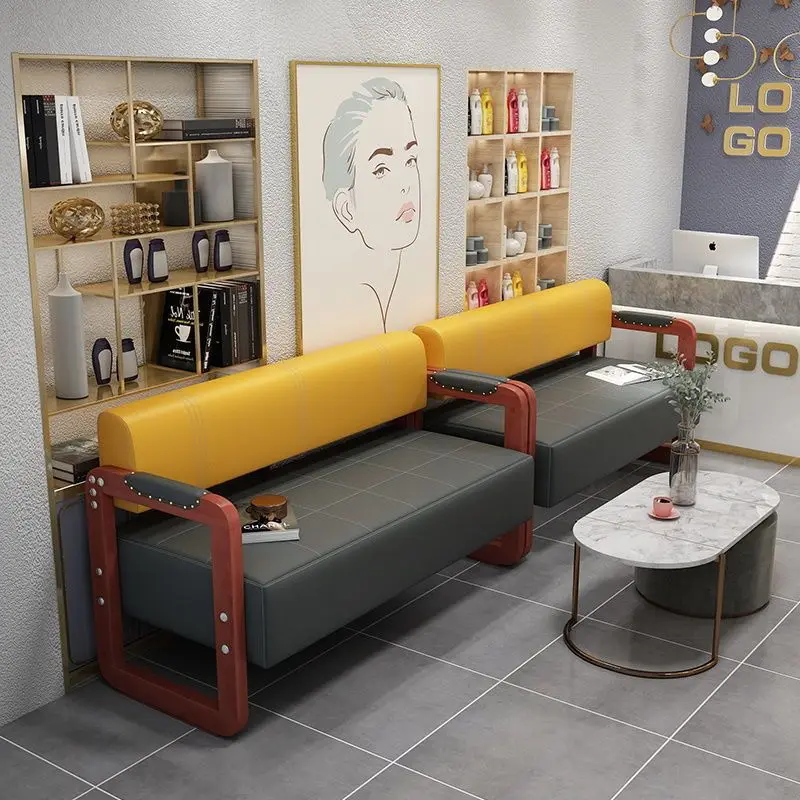 Beauty Salon Manicure Waiting Chair Barber Shop Sofa Waiting Chair Salon Leisure Strip Retro Solid Wood Rest Chair