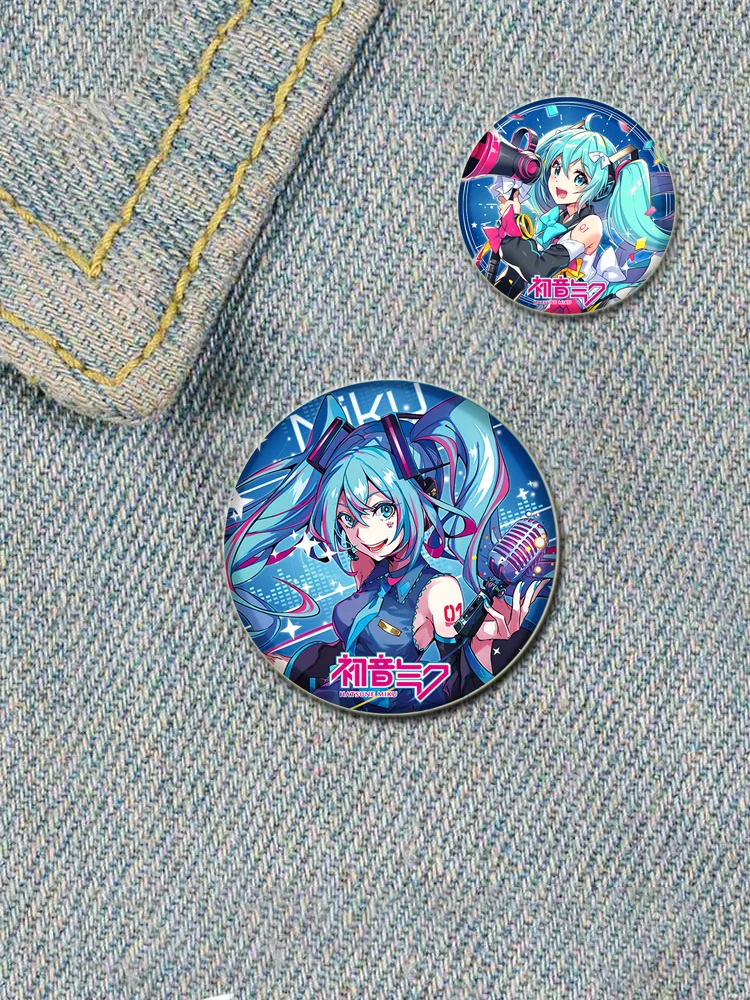 58/44/32mm Miku Anime Round Pins Cartoon Badges Cosplay Handmade Tinplate Brooch on Backpack Clothes Chest Ornament Gifts