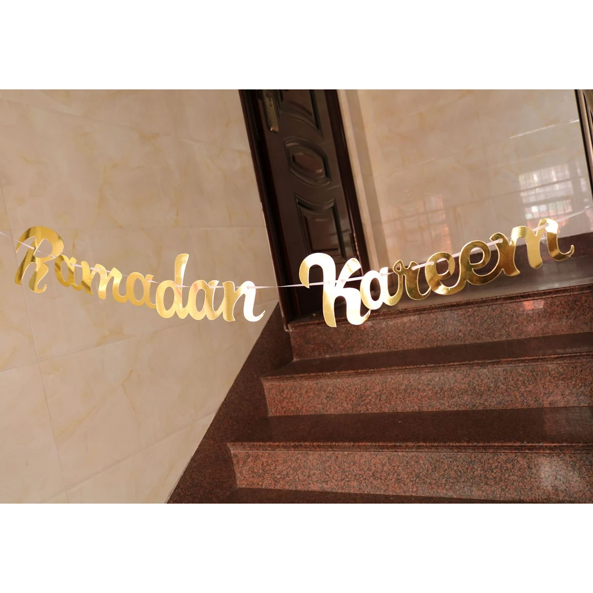 

Vivid Golden Colors Ramadan Letters Banner Happy Eid Bunting Garland Perfect Lesser Bairam Party Decor Indoor Outdoor Use