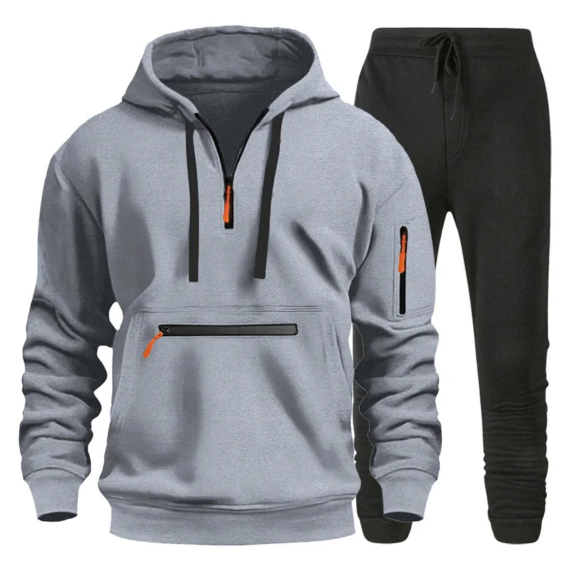 New Men Autumn Winter Sets Zipper Hoodie + Pants 2 Pieces Tracksuit Male Sportswear Clothing Casual Sweatsuit EU Size