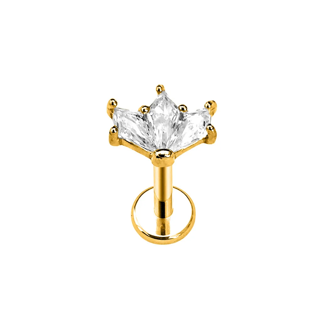 Flower Leaf Branch Petals Internal Thread Labret Piercing CZ Daith Conch Tragus Earring Lip Monroe Medusa Jewelry 16G