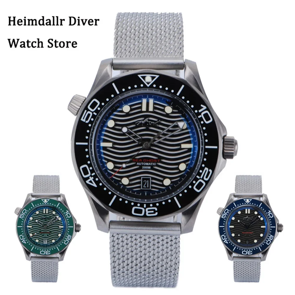 Heimdallr Men\'s Titanium Sea Ghost Dive Watch 42mm Black Dial Sapphire Steel Band NH35 Movement 20Bar Water Resistant C3 Lume