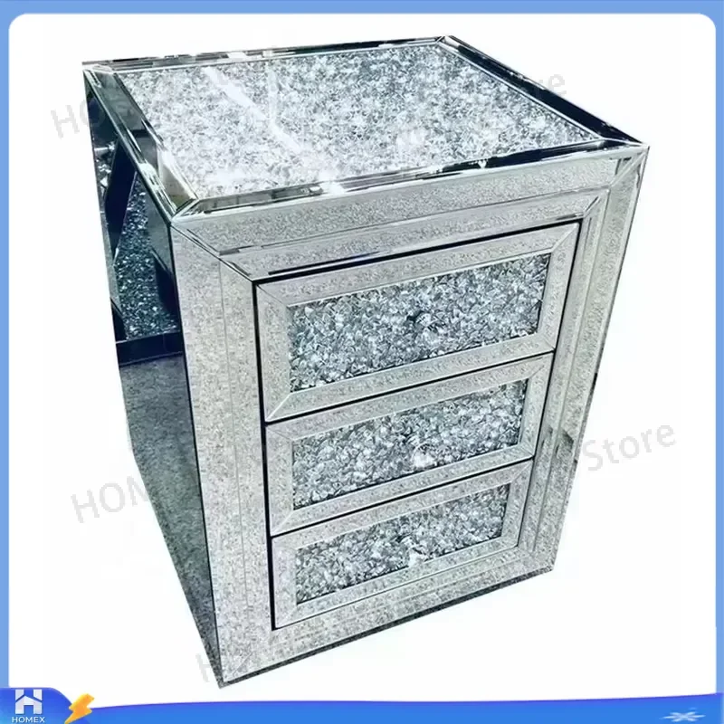 Modern Mirror Glass Bedside Table Nightstand Entryway Console Storage Cabinet for Hotel Home Living Room Bedroom Furniture