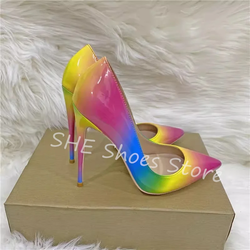 Mixed Color Prints Shallow Women Slip-On Pumps Sexy Pointed Toe Thin Heel Sandals Ladies Office Party Dress High Heels Shoes