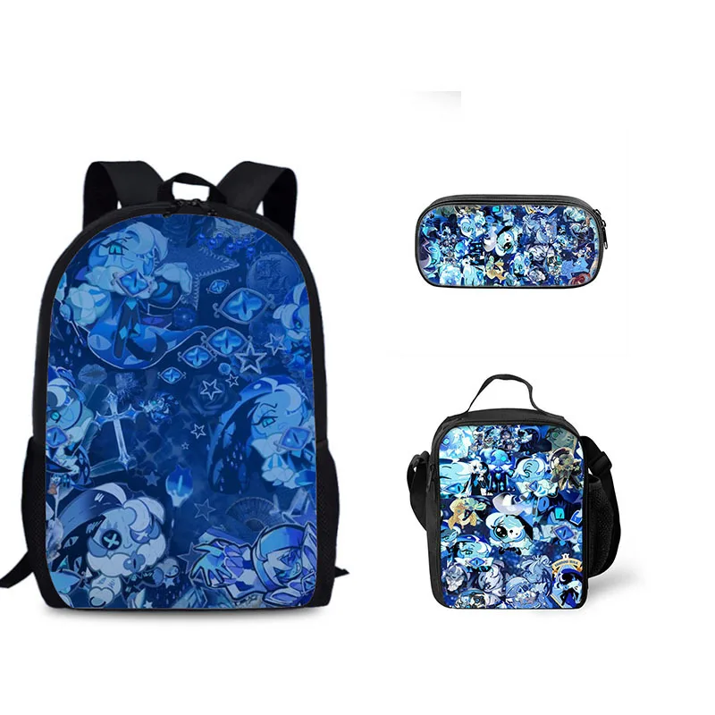 Biscuit game student backpack three piece set Shadow Milk Cookie peripheral children's backpack meal bag pencil case set