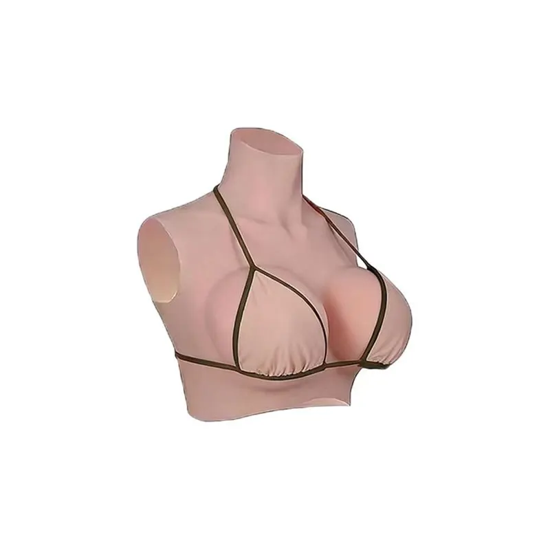 High Neck Silicone Breast Chest Plate - Top for Drag Queens, Film/TV Costume Props, Soft Touch Sensation Chest Plate, C-G Cup
