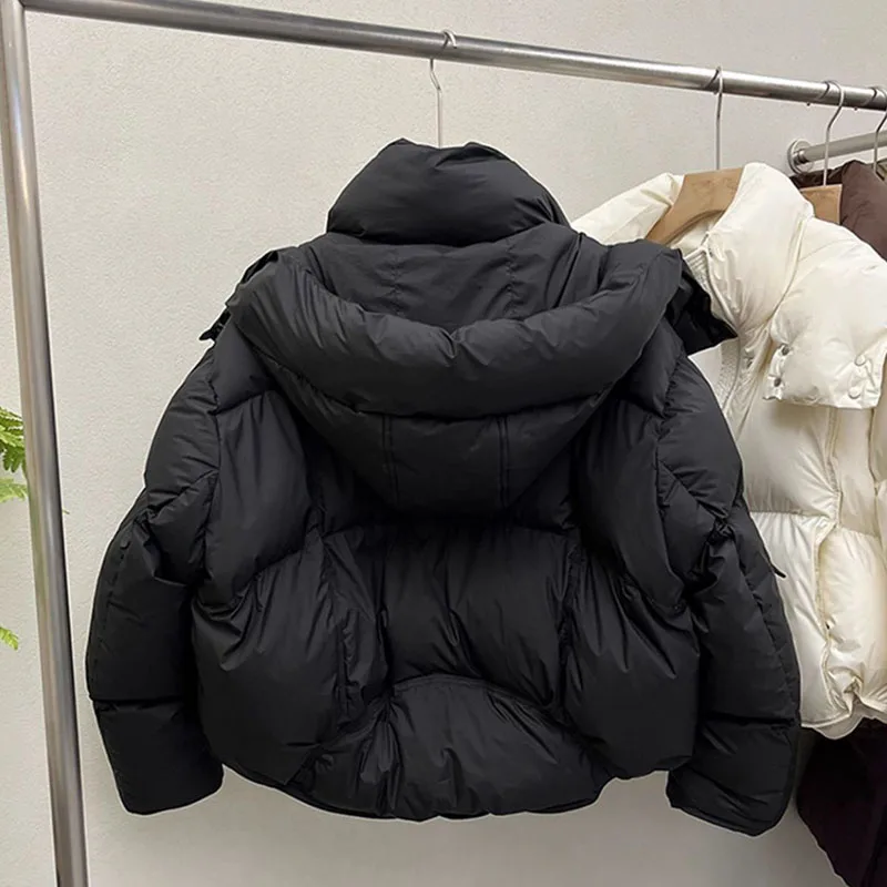 Damska kurtka puchowa zimowa nowa luźna parka z kapturem płaszcz damski koreański krótki gruby ciepły ocieplany płaszcz bawełniany odzież wierzchnia damska