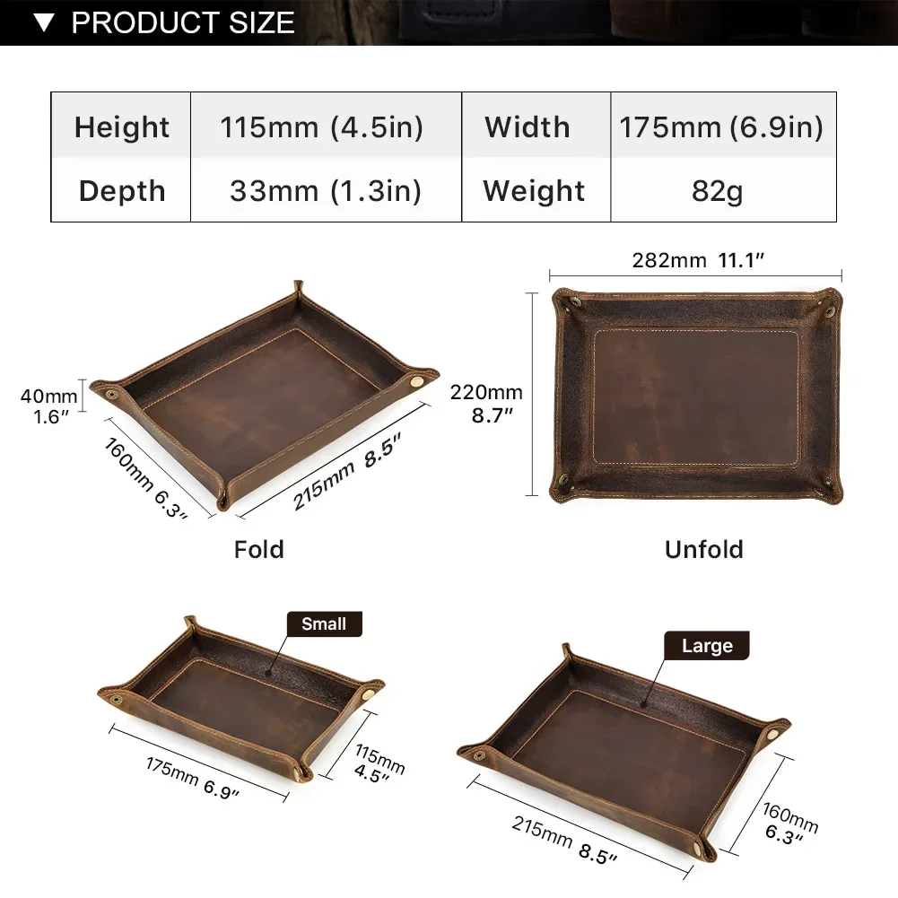Genuine Leather Foldable Storage Trays Cowhide Square Tray Key Wallet Coin Organizer Home Office Desktop Storage Sundries Box - Image 6