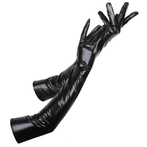 섹시 페이턴트 가죽 긴 장갑, 용수철 블랙 성능, 타이트한 성능 장갑, 가을 및 겨울, 1 켤레/백  Best5