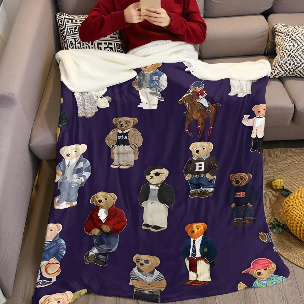 Vintage Polo Bears Flannel Blanket Warm Soft Halloween Christmas Couch Warm Cozy Decorative Decor Gift for All Season