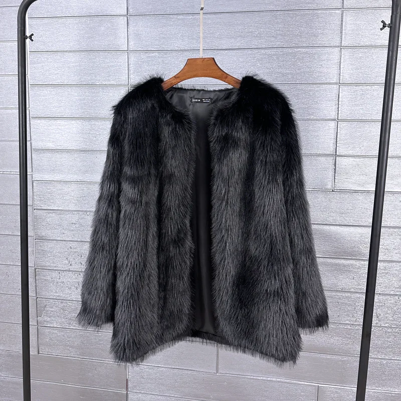 Abrigo de piel de visón grueso para mujer, chaqueta de piel Artificial de manga larga con cuello redondo, abrigo de piel sintética con temperamento para mujer