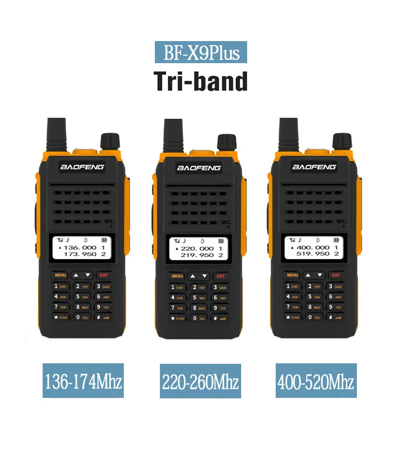 BAOFENG-walkie-talkie Original BF-X9 PLUS, Radio bidireccional de tres bandas de 10W, receptor inalámbrico portátil de mano, Radio FM