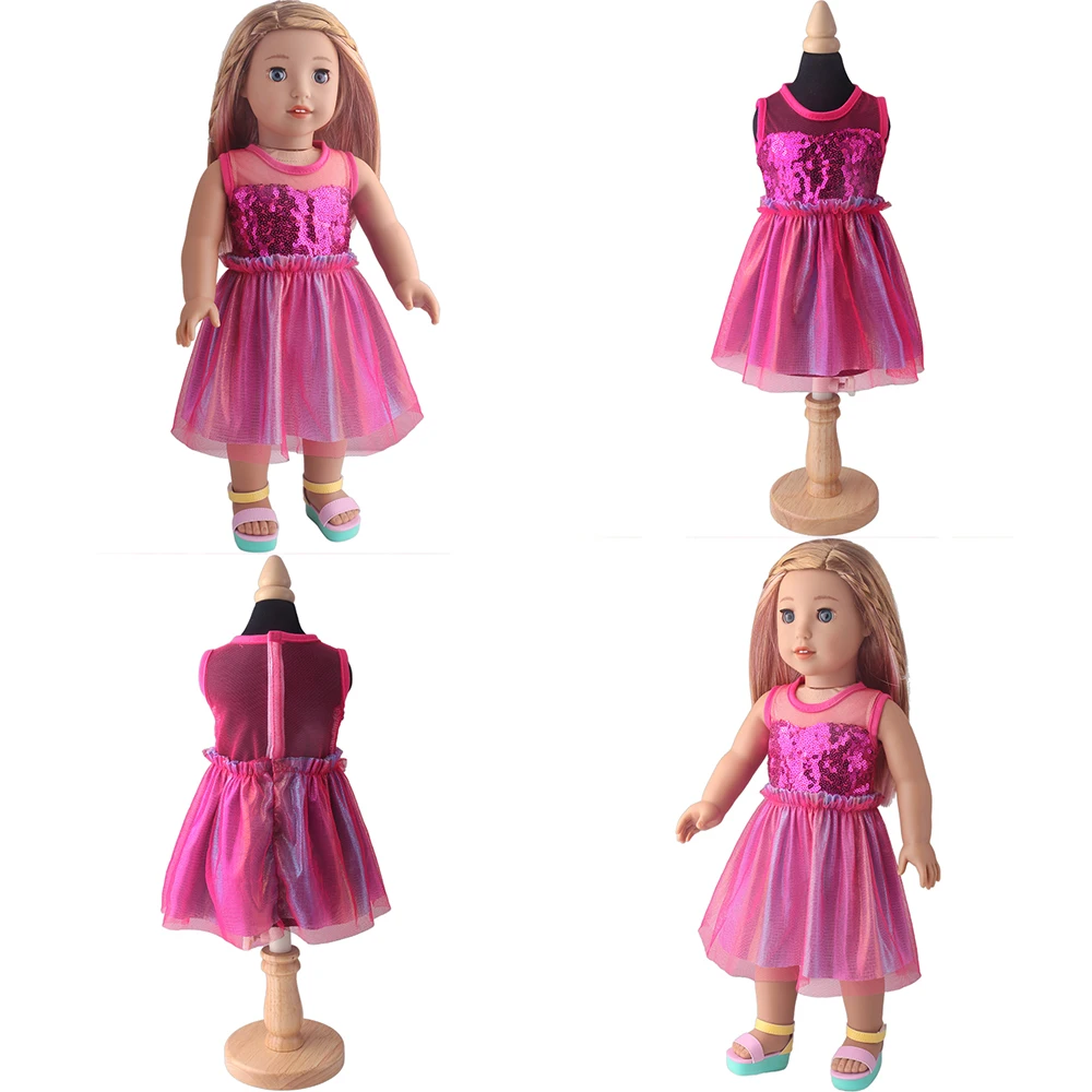 18 Inch Doll Girl Sleeveless Dress, Doll Ball Sparkling Outfit, Sequin Lace Translucent Design, Doll Costume Props Accessories
