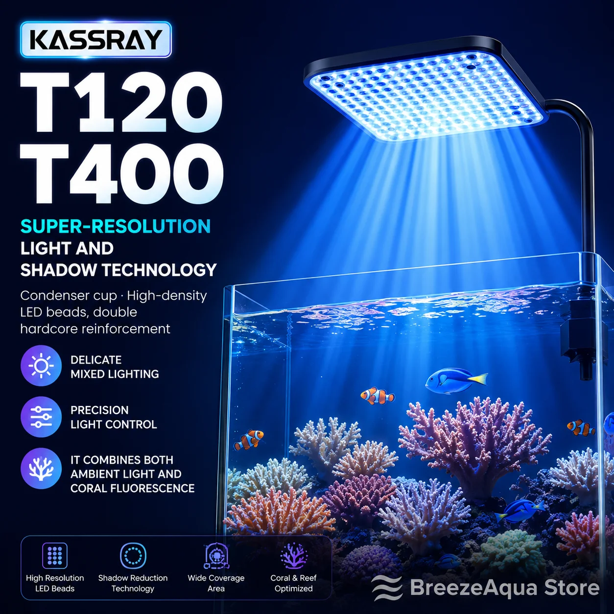 Marine Aquarium Led Lights - KASSRAY T120/T400 Full Spectrum LED Aquarium