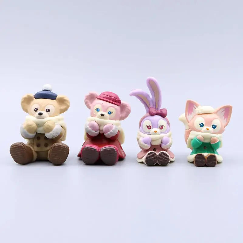 4Pcs Disney Duffy Action Figure Cartoon Toy Cute GK Model Collectible Anime Fashion Ornament Hobby Doll Kids Surprise Xmas Gifts