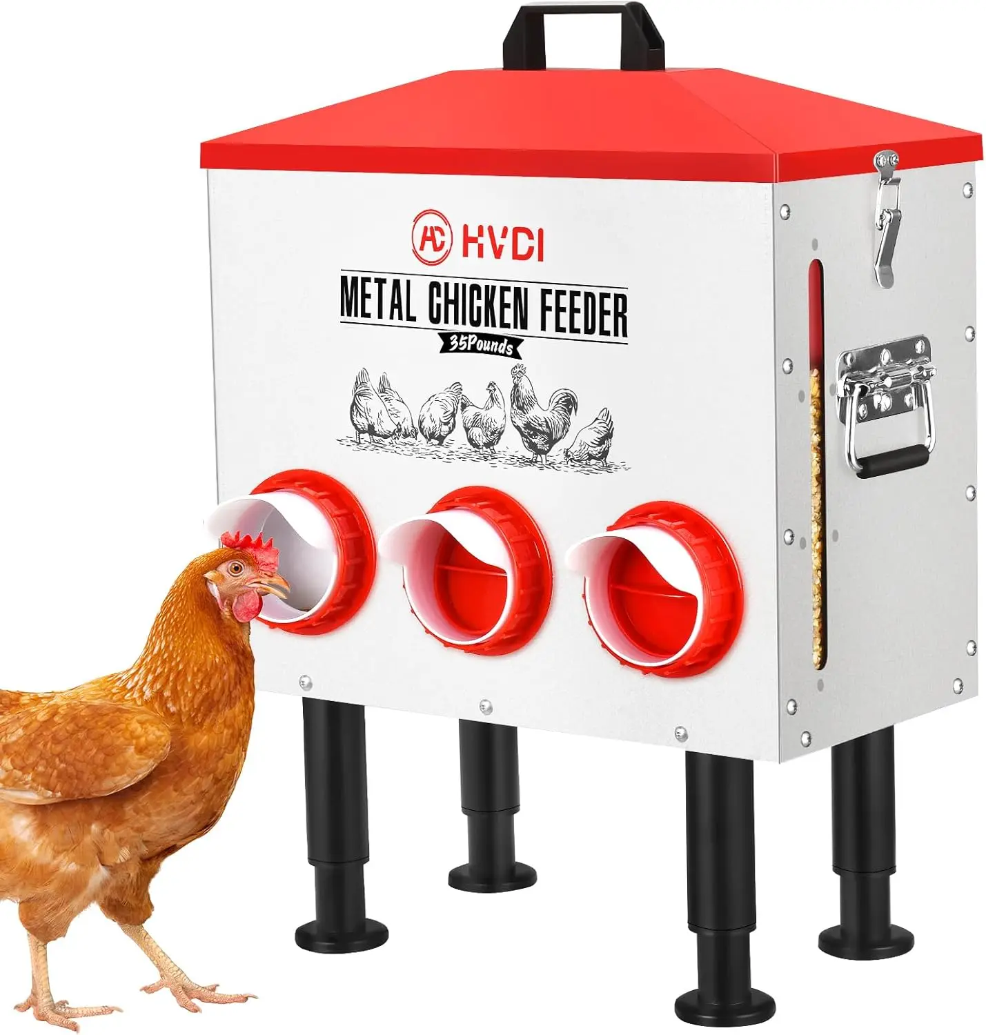 

Large Automatic Chicken Feeder, 35-45 lbs Capacity, 6 Ports, Adjustable Stand, Rainproof Design