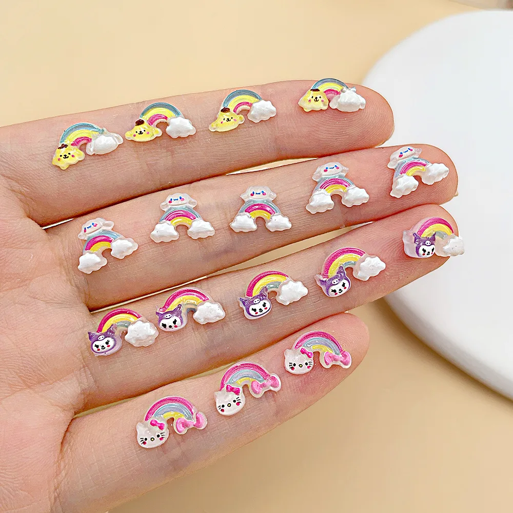 100 قطعة/الحزمة قوس قزح مرحبا كيتي مسمار السحر-الفن الراتنج الملونة مسمار الفن ، لطيف الصحافة على مسمار ديكور DIY بها بنفسك Kawaii عمليات تجميل الأظافر #2