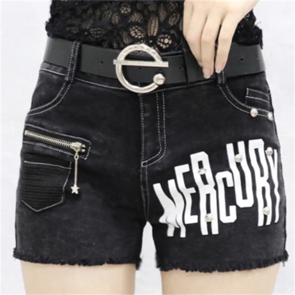 

Fashion denim shorts for women Letter print zip new high-waisted slim pants and boots