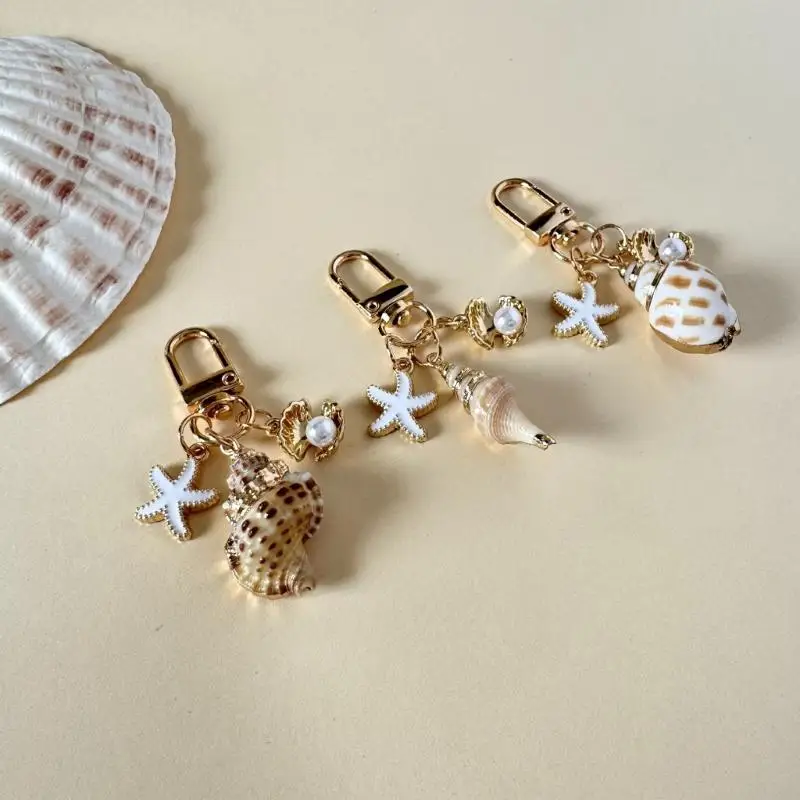 Conch Pearls Keychain Handmade Natural Shell And Alloy Keyring Lightweight Bag Charm Decoration Multi Purpose Gift