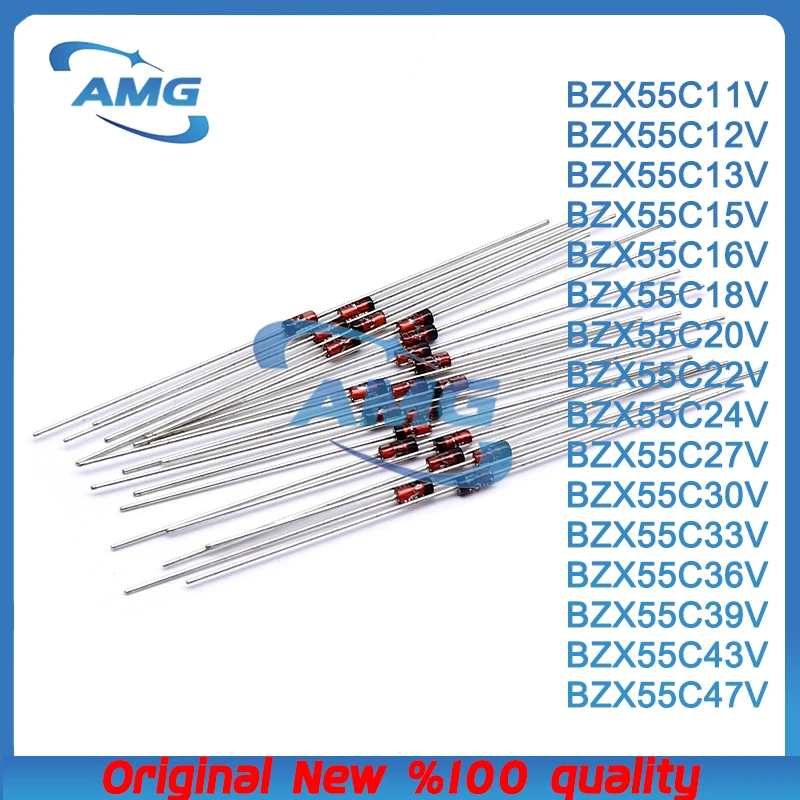 100PCS 0.5W Zener Diode 500MW DO-35 1/2W BZX55C 11V 12V 13V 15V 16V 18V 20V 20V 20V 22V 24V 27V 30V 33V 36V 39V 43V 47V
