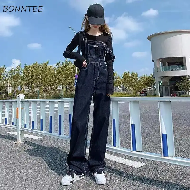 Denim Jumpsuits Women Spring Loose Korean Style Streetwear Casual High Waist Hot Sale New Arrival Cozy Simple Basic Daily Chic