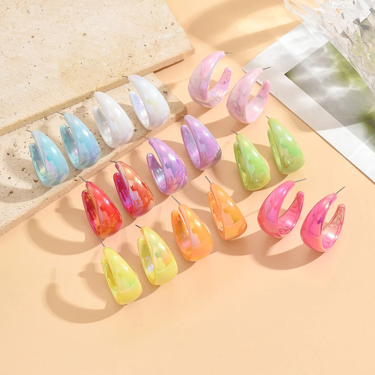 Mode Koreanische AB Farben Breite C-Typ Hoop Ohrring Frauen Vintage Unregelmäßige Baumeln Ohrringe Für Weibliche Partei Schmuck – Detail 5