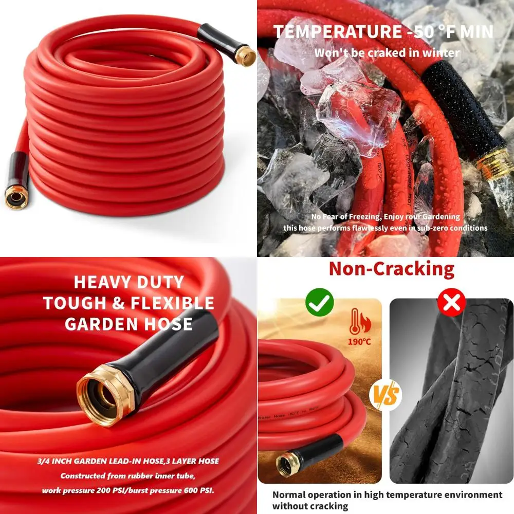 

Heavy-Duty Hot Water Garden Hose 75ft, 3/4 Diameter, Flexible, -50°F to 190°F, 600Psi Burst Pressure, Upgraded Rubber with Solid