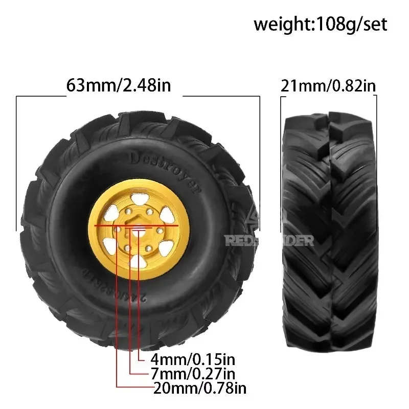 

1.0 Beadlock Wheels and MUD Tires Set for 1/24 1/18 RC Crawler Car SCX24 TRX4M FCX24M FCX18 TRX4M UTB18
