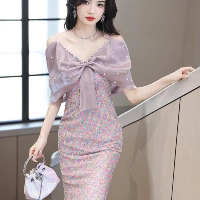 فستان فاخر ومتخصص جديد لحفلات القادمة من العمر لمضيف ذيل السمكة المزين بالترتر